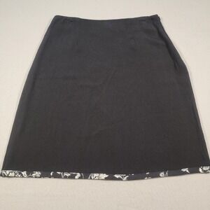 Vintage Y2K Black Midi Skirt Clio Petites Floral Hem‎ Made in USA Women's Size 8